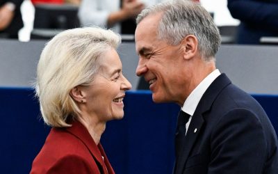 Ursula von der Leyen and Canadian Prime Minister Mark Carney, Strasbourg, France, September 17, 2026, Photo by Jean-Christophe VERHAEGEN / AFP