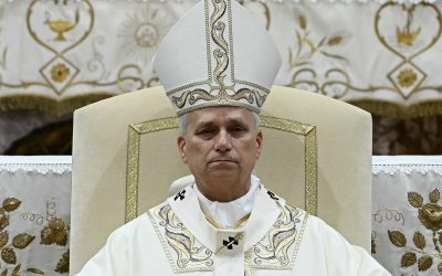 ITALY-VATICAN-RELIGION-POPE Pope Leo XIV leads a mass to celebrate the Nativity of the Blessed Virgin Mary at Basilica of Our Lady of Good Counsel, in Genazzano, near Rome, on September 7, 2026. (Photo by Filippo MONTEFORTE / AFP)